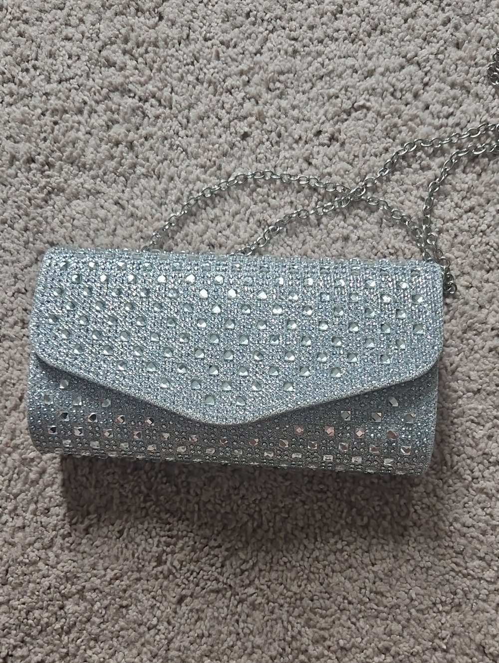 Silver Crystal Studded Evening Clutch